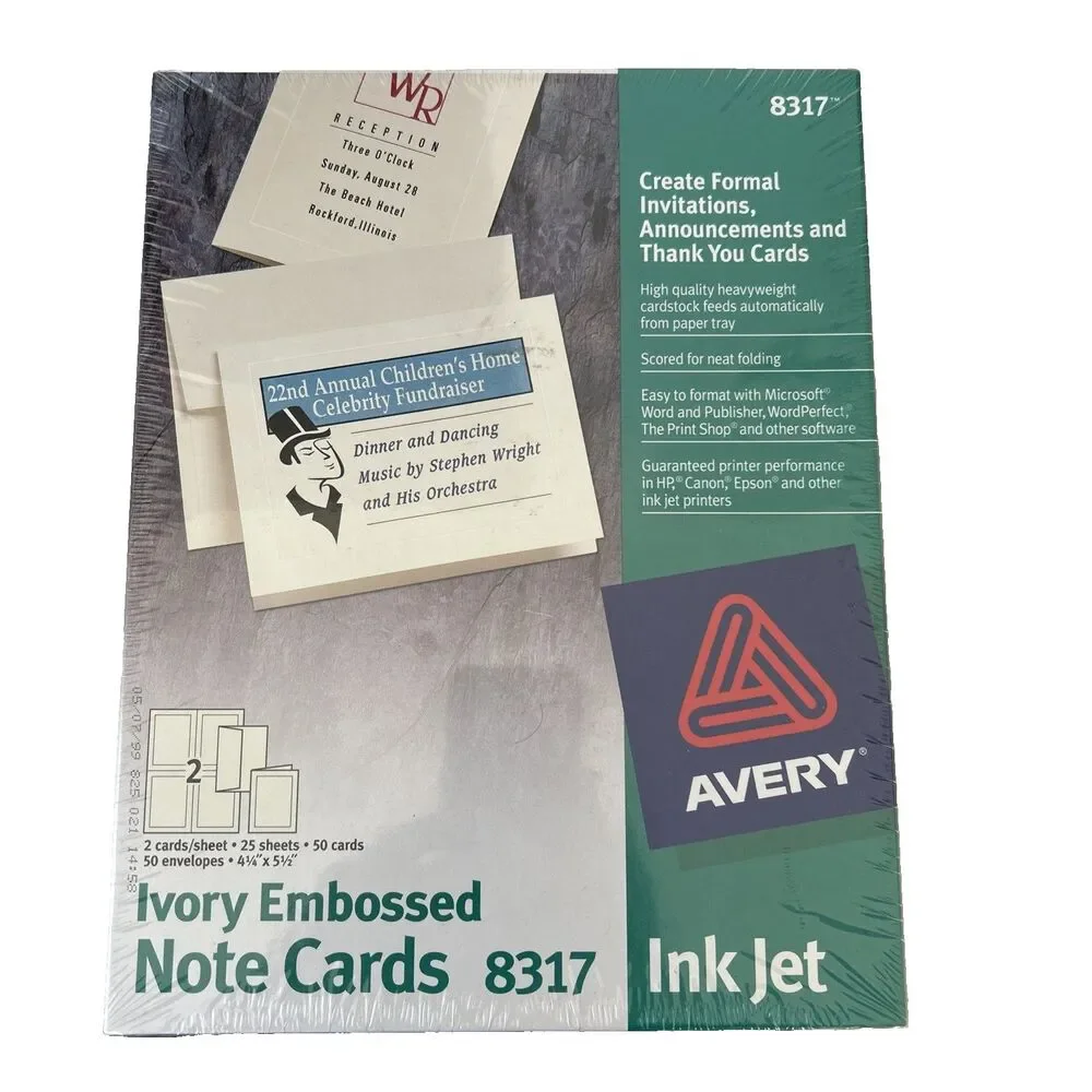 Avery Inkjet Ivory Embossed Note Cards 50 Cards 50 Envelopes #8317 New in Box